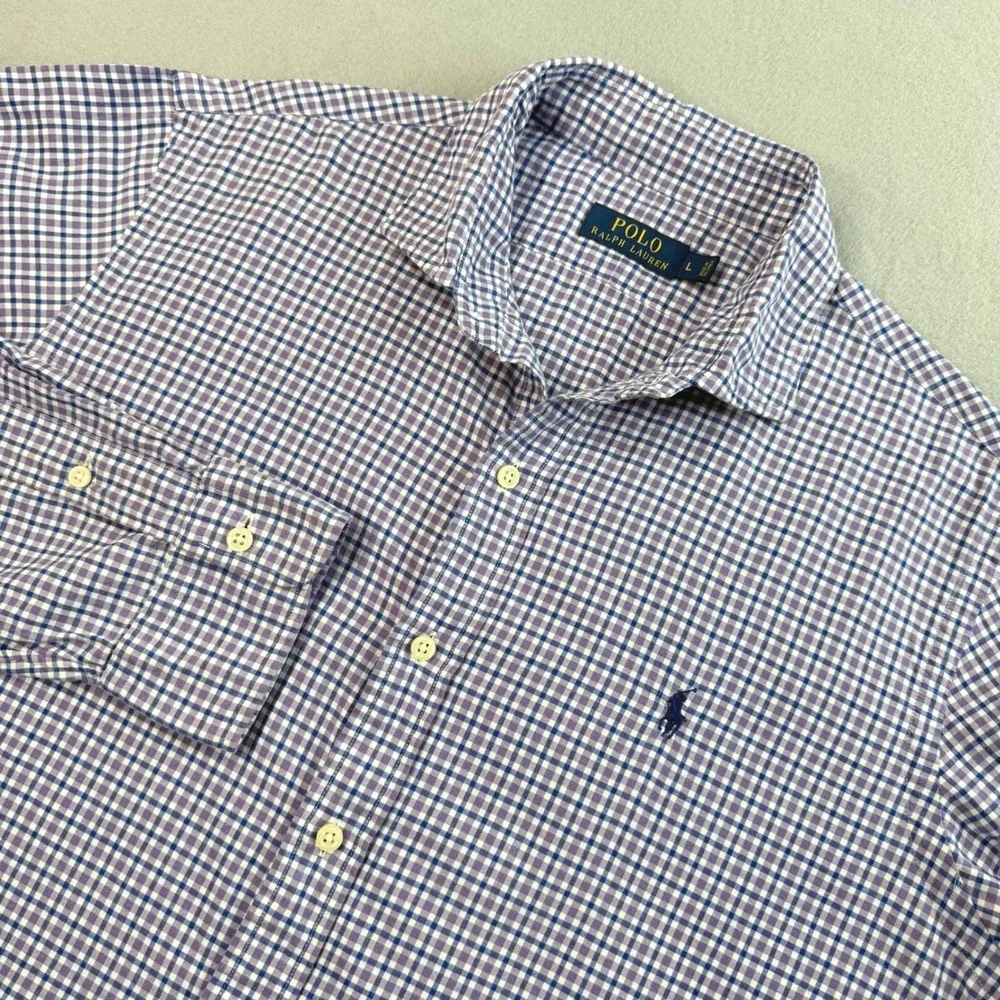 Polo Ralph Lauren Button Down Mens L Purple Gingham Long Sleeve Gingham Office